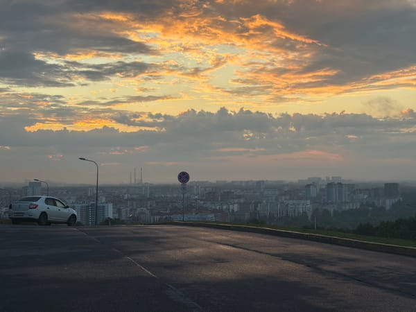 Dawn breaks over a street in Ufa, Russia