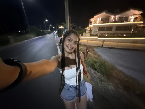 Summer night out on the streets of Potos, Greece