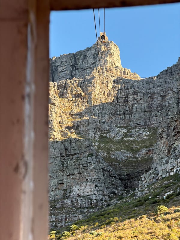 Sideways cliff photo captured under clear skies in Cape Town