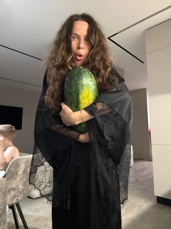Surprised reaction to a giant watermelon in Khimki