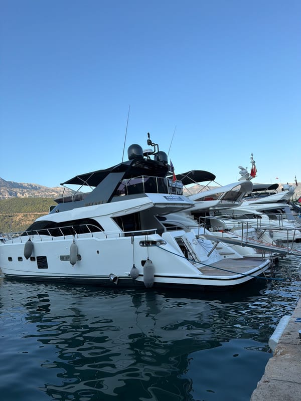 Luxury yachts docked at Budva marina on a clear afternoon