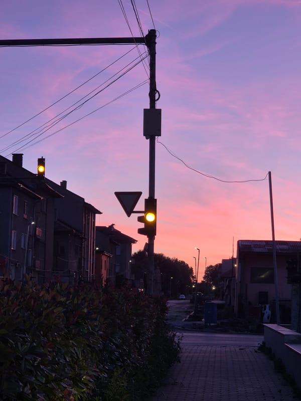 Sunset captures illuminate Pavlikeni streets during evening twilight