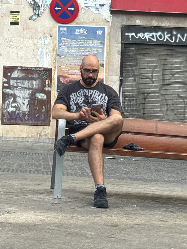 Tuesday evening street life across central Madrid