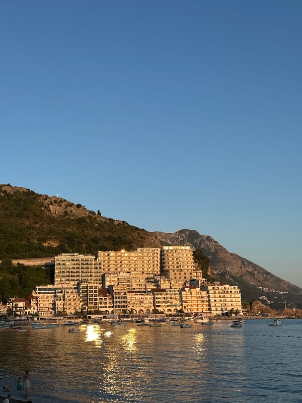 Sunset along the Rafailovići waterfront, Montenegro