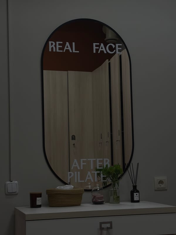 Motivational mirror with pilates messaging spotted in Yerevan room