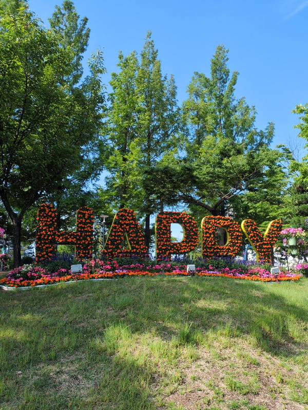 Decorative park installations documented across Daejeon waterfront area