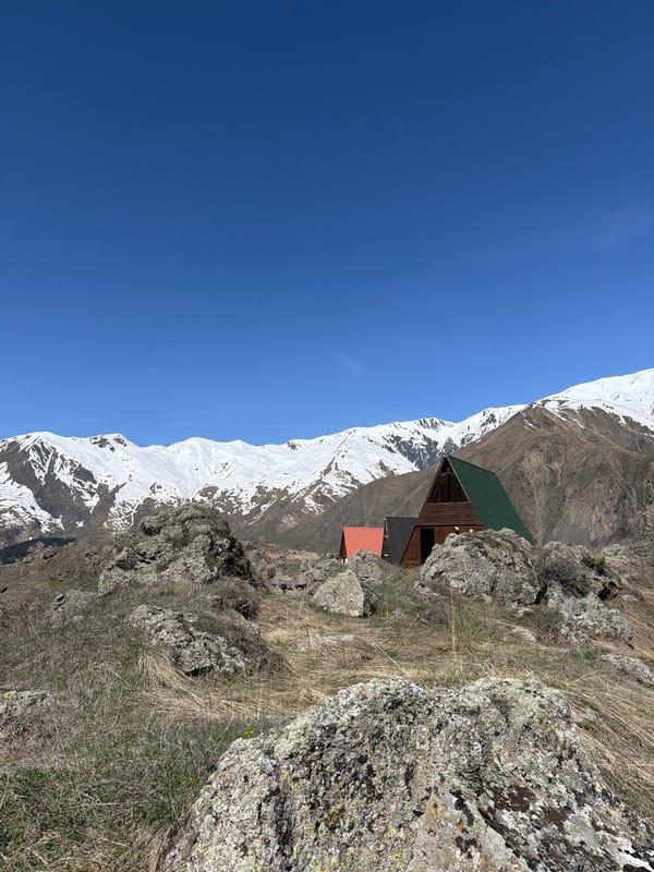 Mountain building complex observed in snowy Georgian landscape