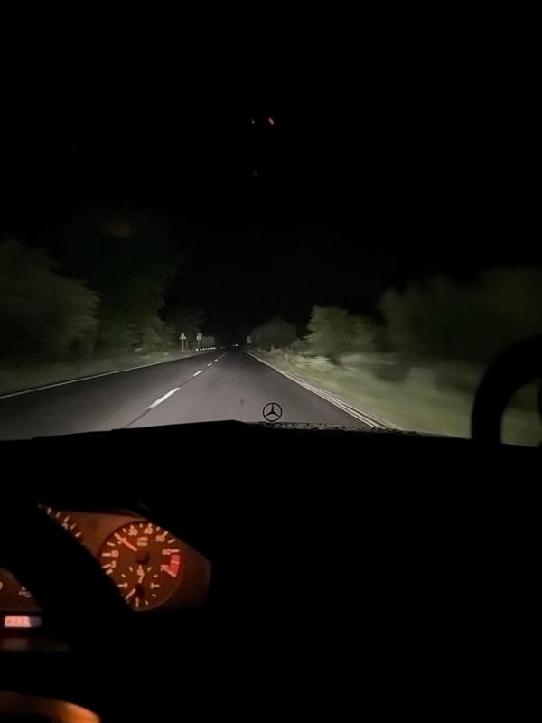Nighttime road travel documented in Blagovo, Bulgaria