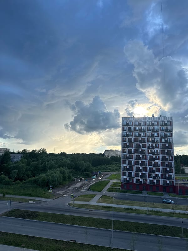 Dusk over a new residential development in Veliky Novgorod