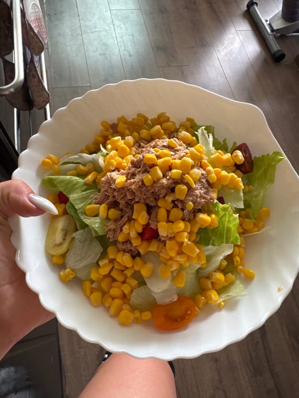 Tuna salad lunch being put together at home in Plovdiv