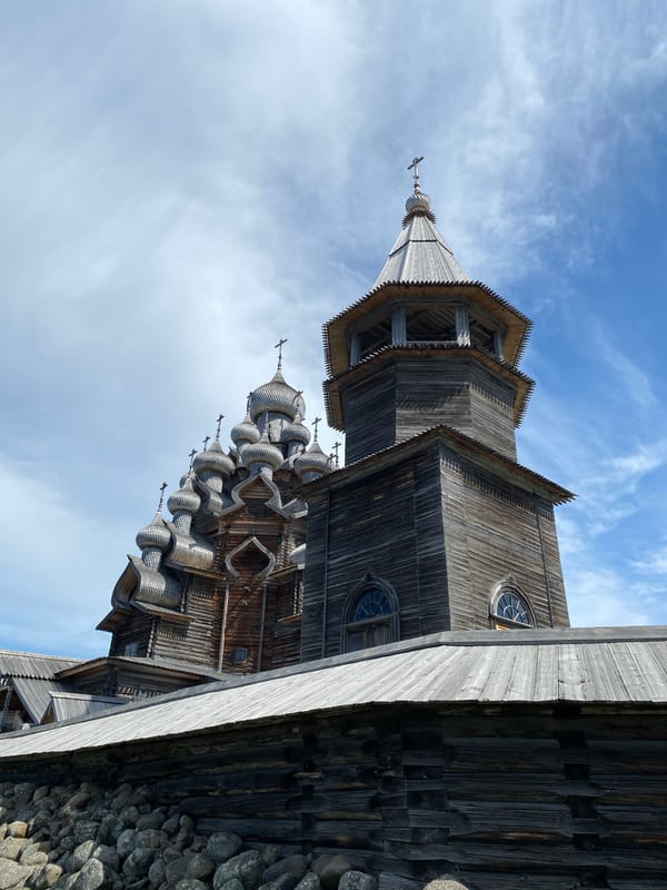 Kizhi Island's wooden churches and lake traffic, Karelia