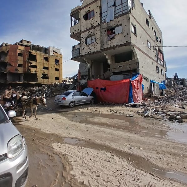 Gaza residents collect water amid widespread building destruction