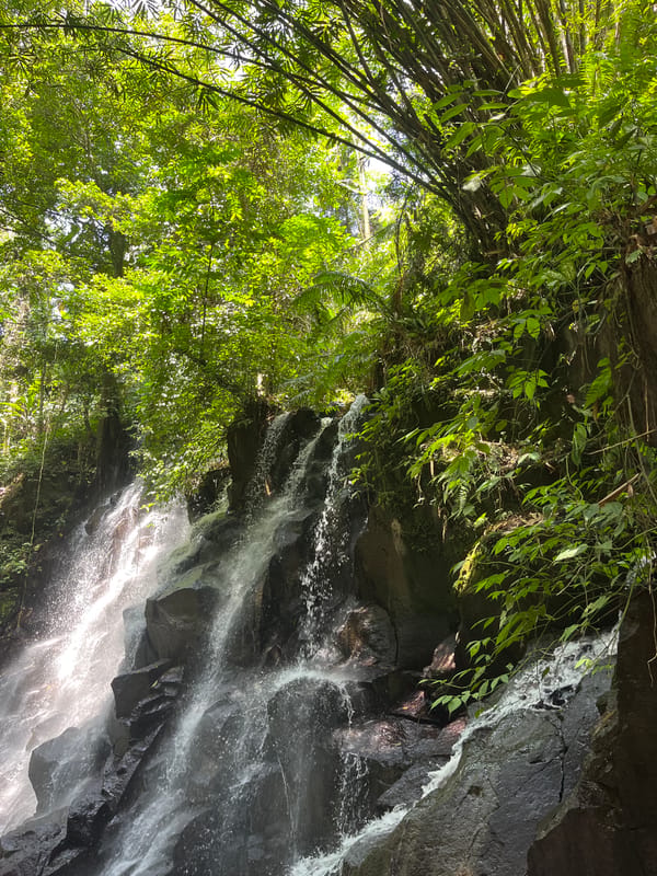 Tropical waterfall and river documented in Beng, Indonesia
