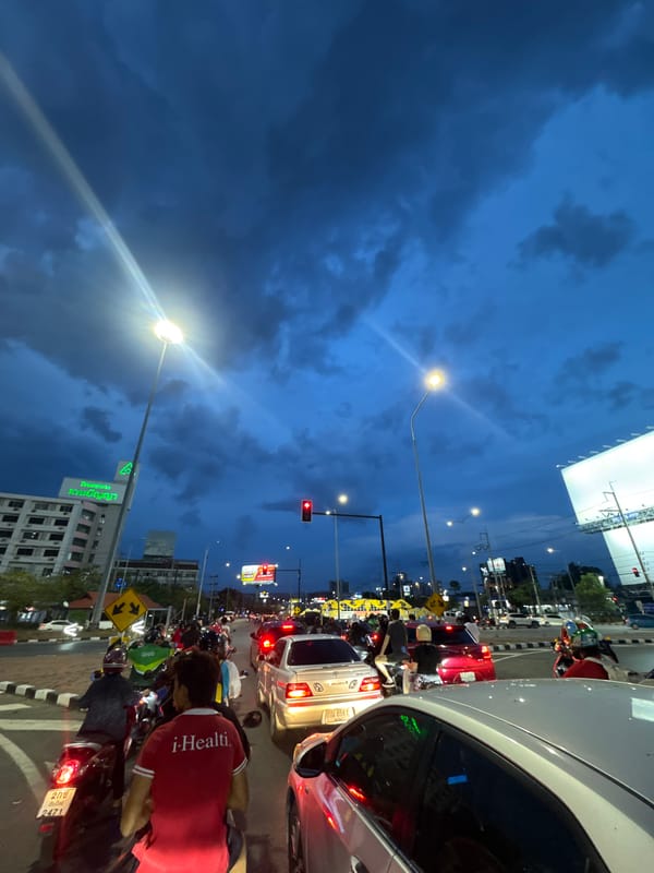 Evening rush hour traffic observed in Nong Pa Khrang