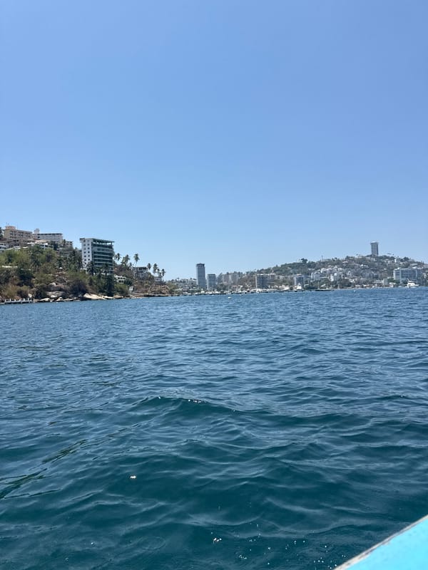 Boat view captures Acapulco coastline and blue waters
