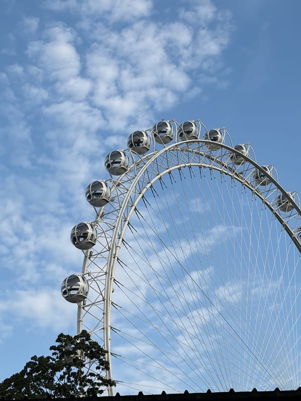 Ferris wheel with spherical pods against a summer sky, St. Petersburg