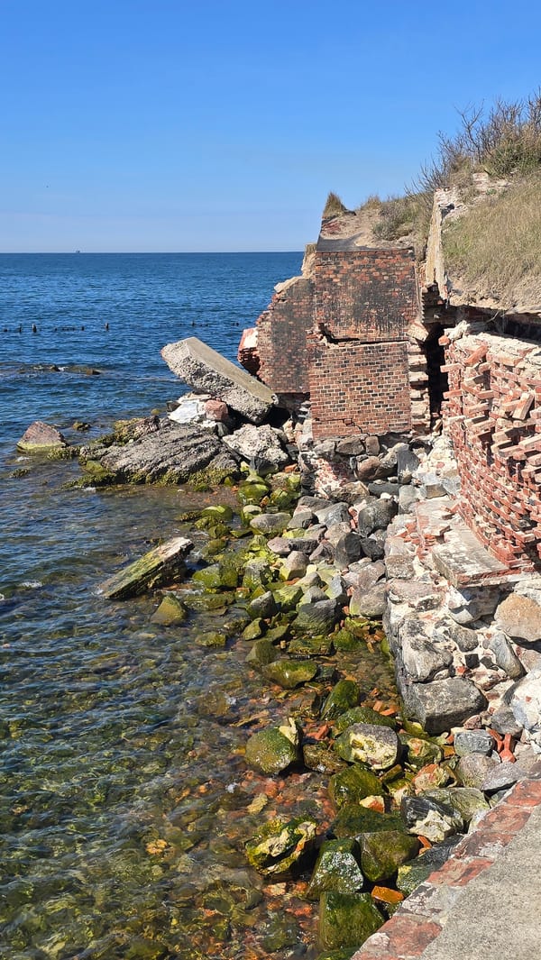 Crumbling coastal fortifications observed along Baltiysk shoreline