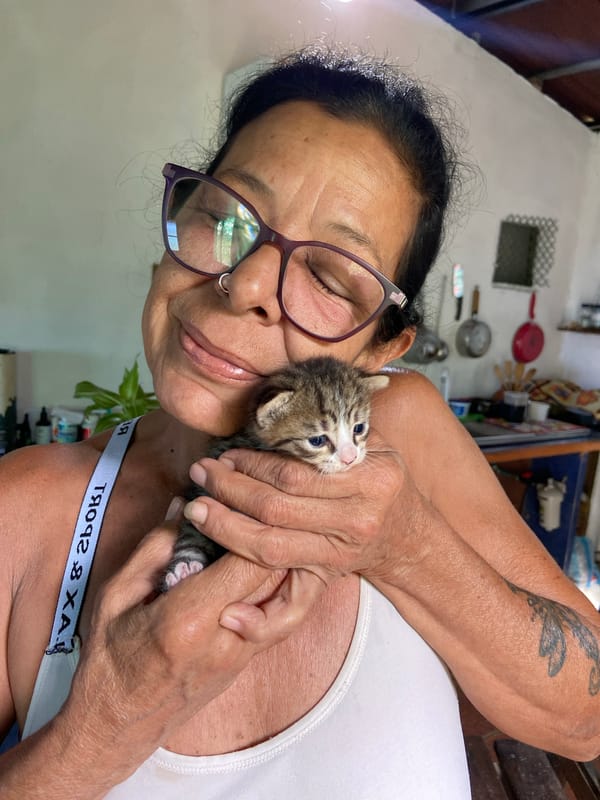 Woman holds kitten in Los Velásquez, Venezuela