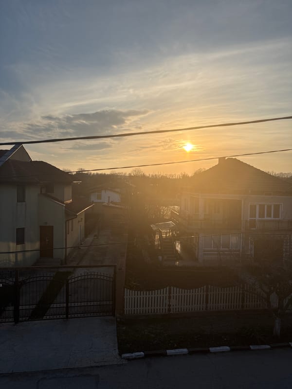Golden sunset illuminates residential area in Stefan Karadja, Bulgaria
