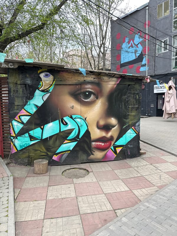 Street art, decorations, turquoise Mini Cooper documented in Rostov-on-Don