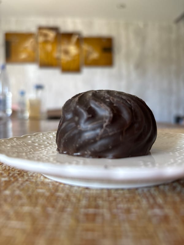Cozy Sochi morning: chocolate treats, a sleepy pug, café vibes