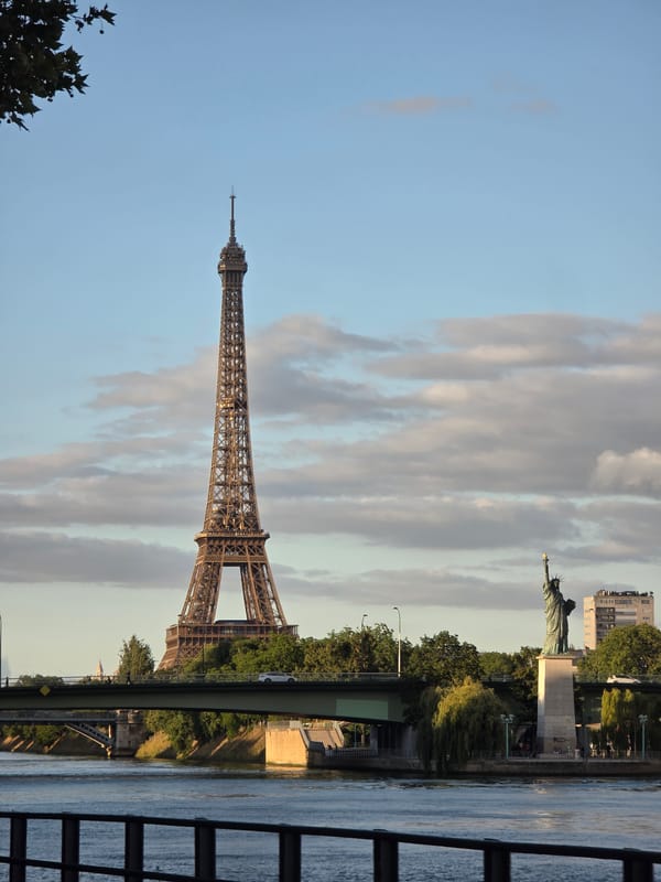 Seine panorama with Eiffel Tower and Liberty replica in view