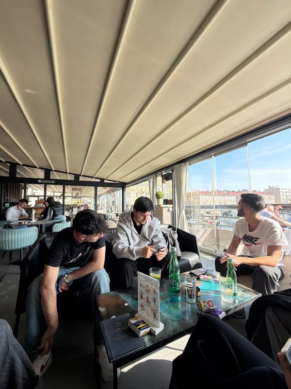 Young men gather for lunch at Rijeka rooftop restaurant