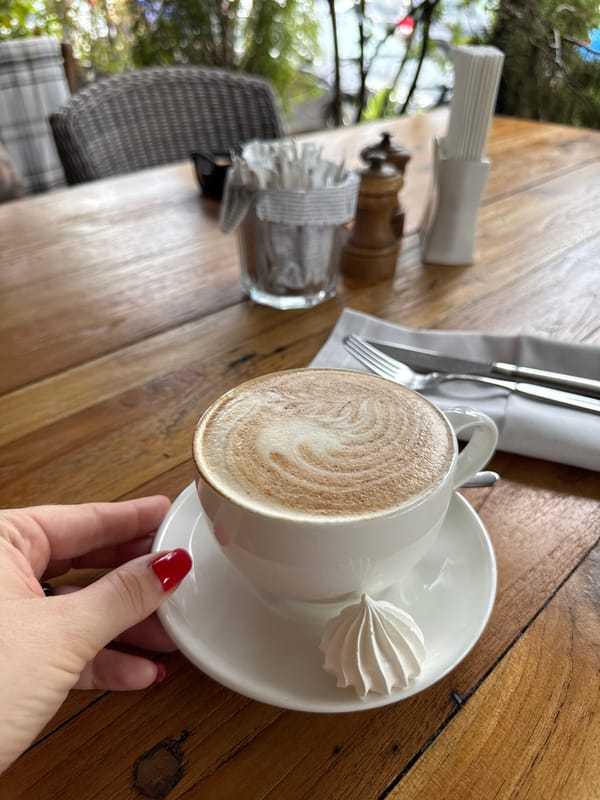 Lazy morning coffee and bites at a rustic Sirius cafe