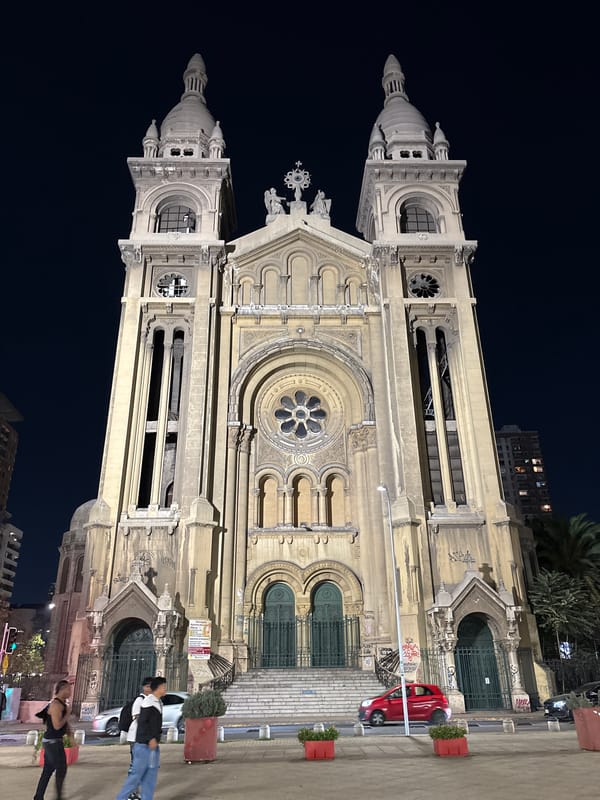 Santiago's Metropolitan Cathedral illuminated at night