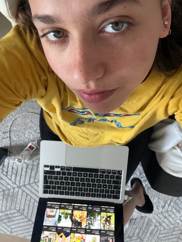 Person takes couch selfie in Milan apartment