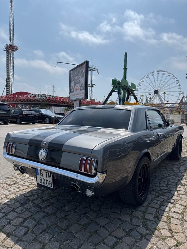 Classic Ford Mustang spotted at outdoor recreational area