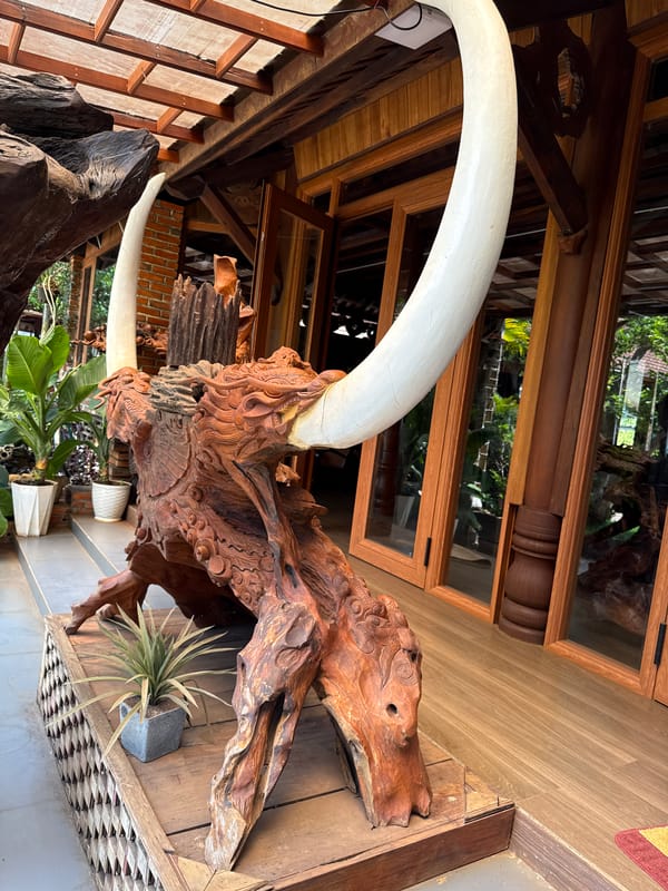 Ornate wooden sculptures documented in residential Chư Sê, Vietnam