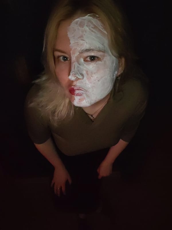 Woman applies facial mask in Izhevsk, Russia