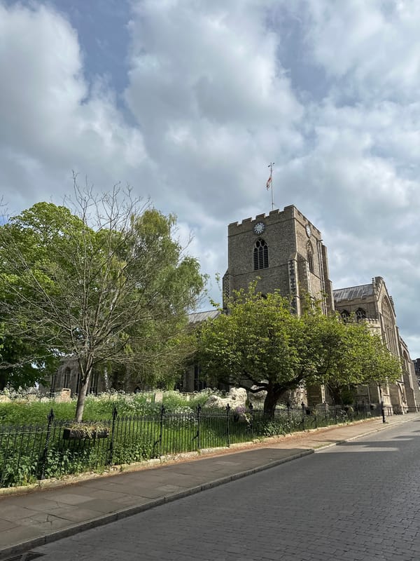 Afternoon documentation of cathedral, meal, buildings in West Suffolk