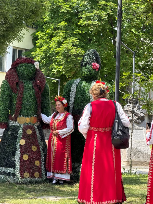 Traditional Bulgarian folk gathering in Pordim on a sunny afternoon