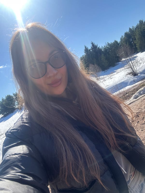 Woman captures winter selfie in snowy Перевозное, Russia