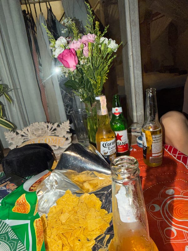 Casual gathering aftermath documented in Ubud home