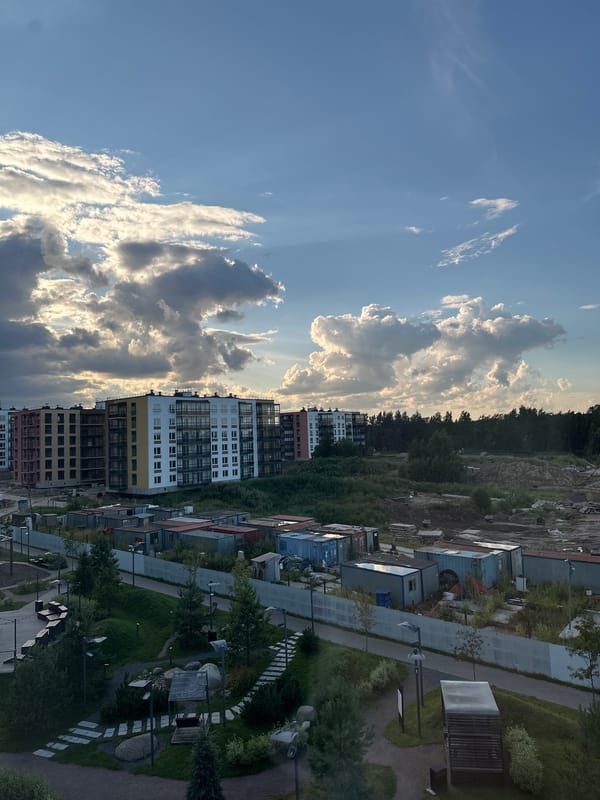 Quiet park paths and greenery in Vsevolozhsk, Russia