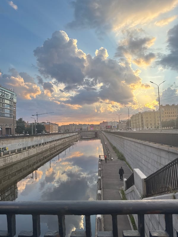 Saint Petersburg canals and highways at sunset