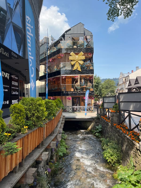 Streets, streams, and bridges in sunny Zakopane