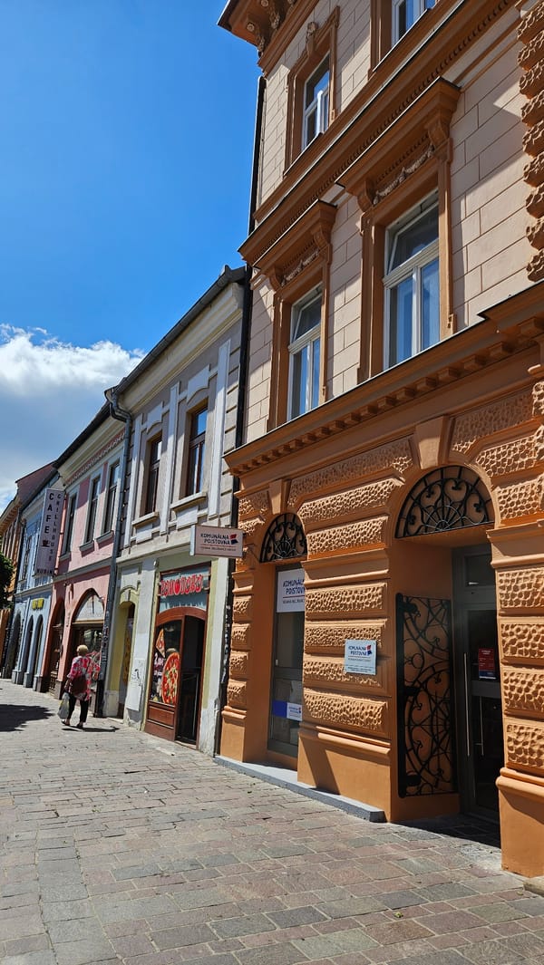 Prešov's main square on a busy summer morning