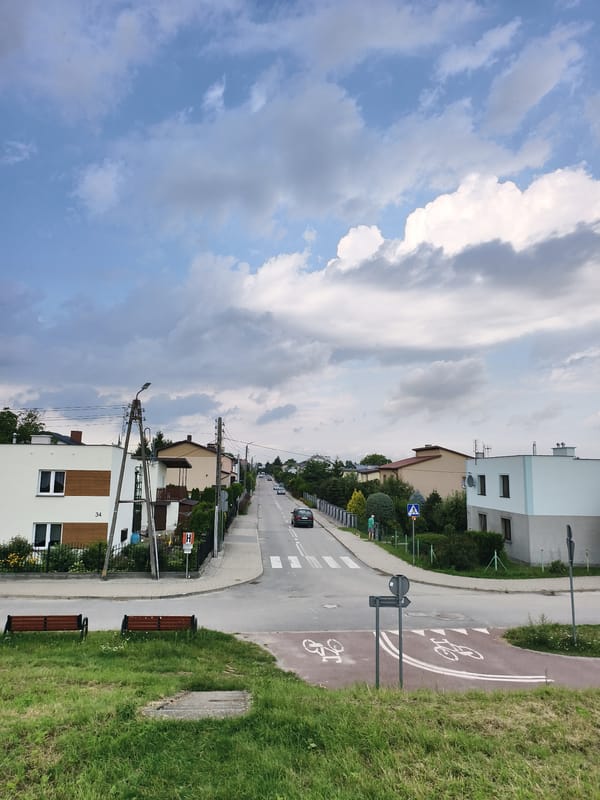 Quiet residential streets and open green space in Tczew