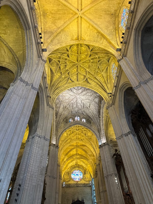 Visitor captures Seville Cathedral's ornate ceiling architecture