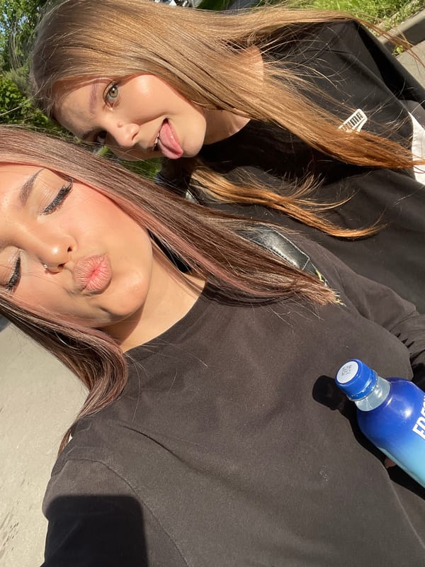 Two women take outdoor selfie in Saint Petersburg