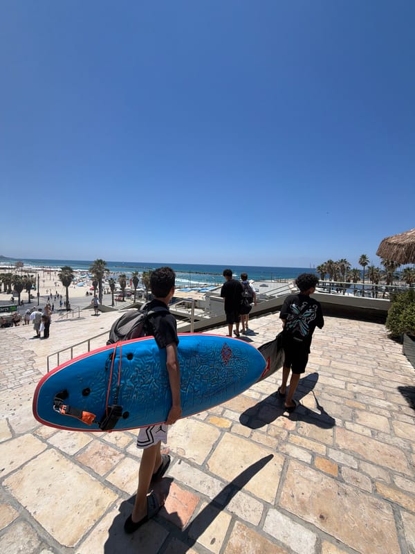 Tel Aviv beachfront on a busy summer morning