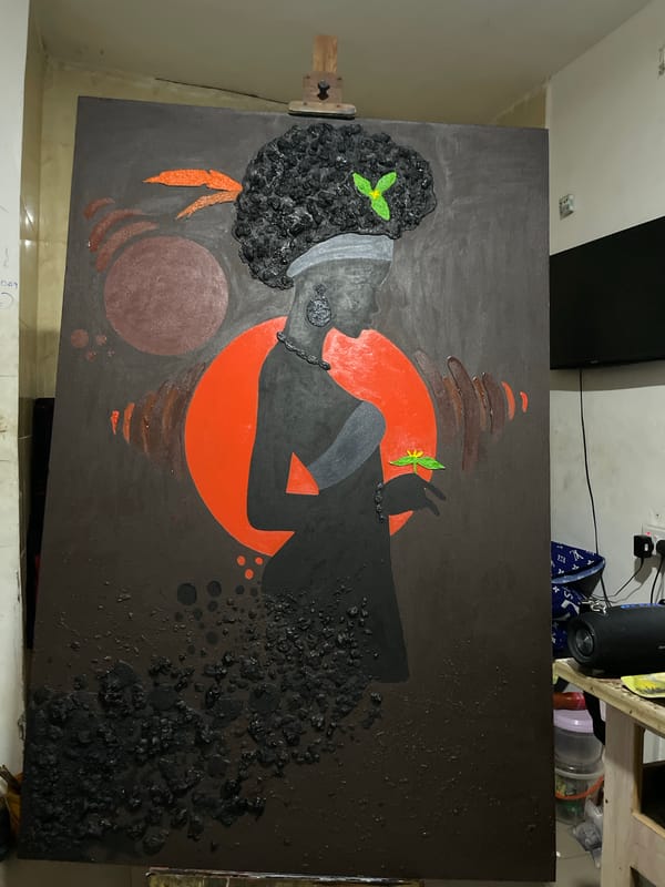 Artist creates abstract paintings in early morning studio session