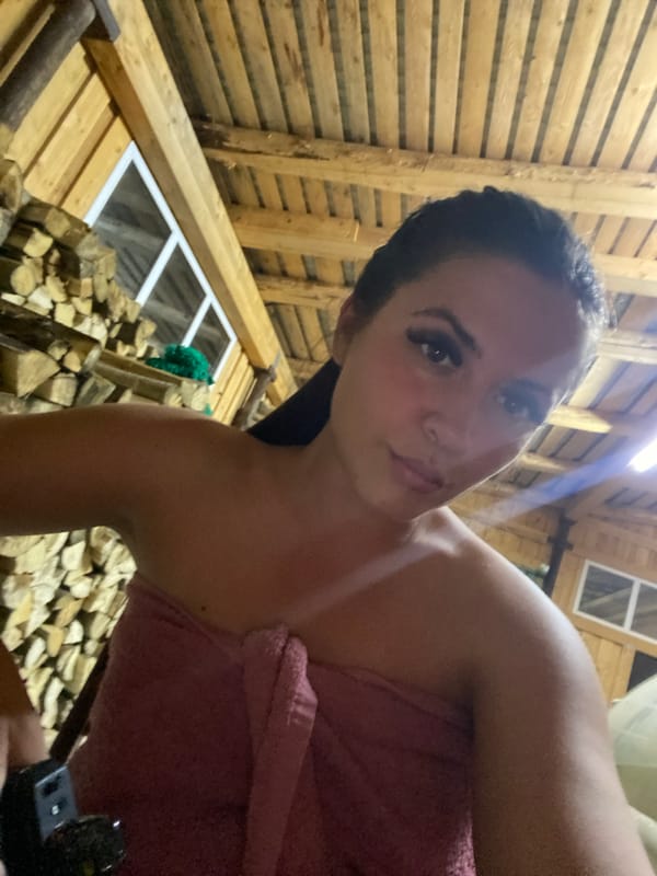 Selfie inside a traditional Russian bathhouse in Zhigalki