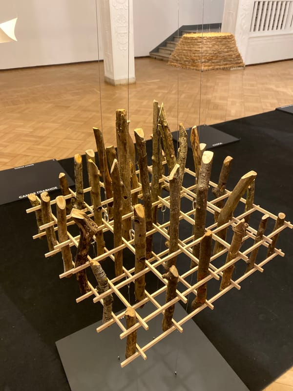 Wooden stick art installation spotted in museum gallery