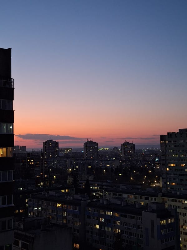Dusk skyline captured over Burgas, Bulgaria