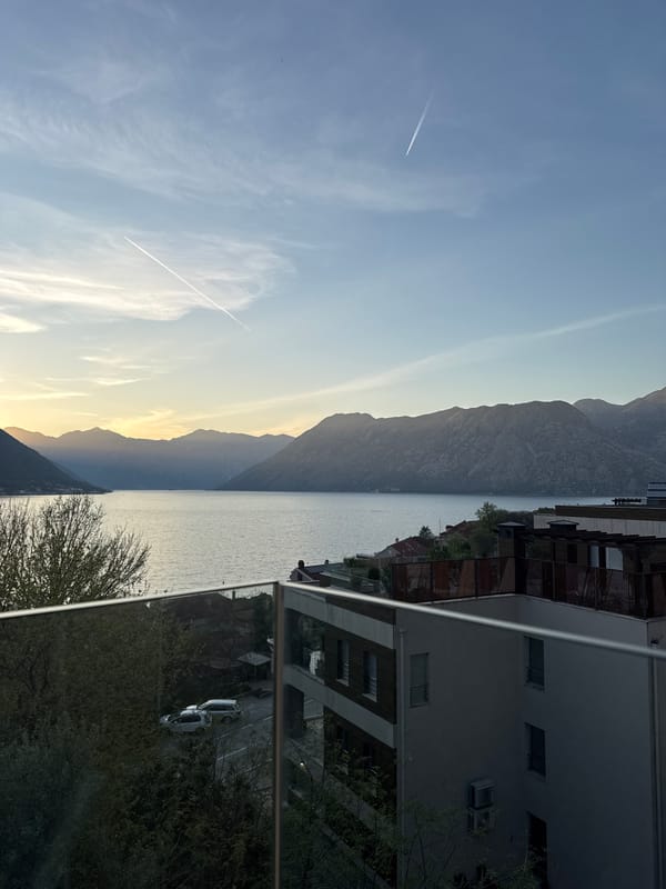 Aircraft contrails observed in skies over Dobrota, Montenegro